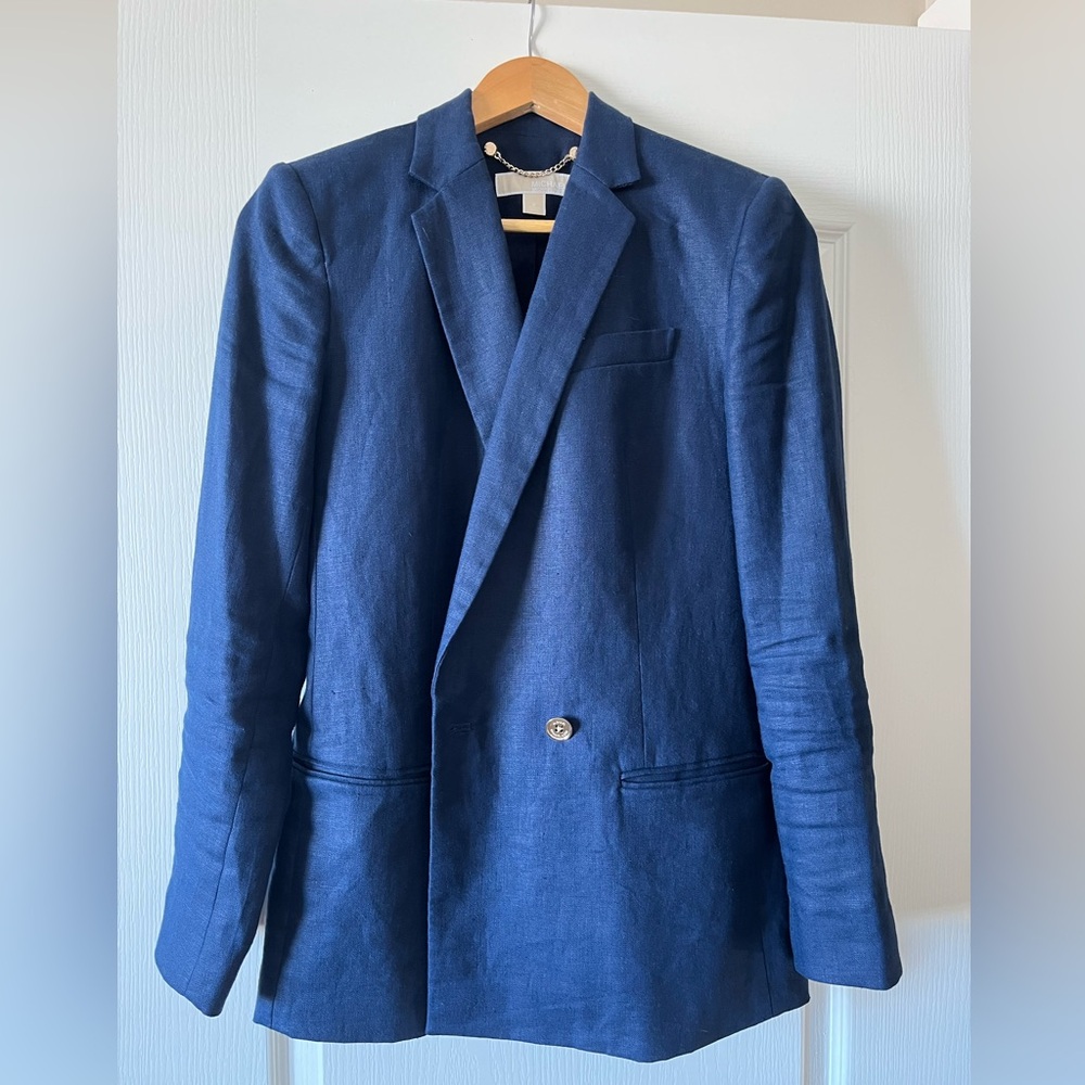Michael Kors Linen Boyfriend Blazer - True Navy